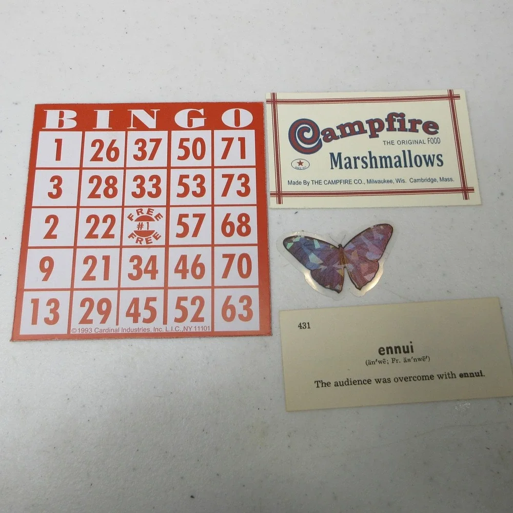 Vintage Ephemera Lot Bingo Card Campfire Marshmallows Dictionary Butterfly Craft